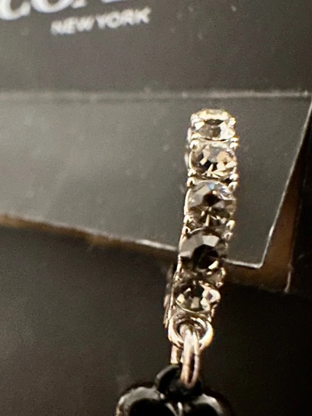 NWT Coach Women’s Black Heart Crystal Drop Heart Earrings - Picture 4 of 9